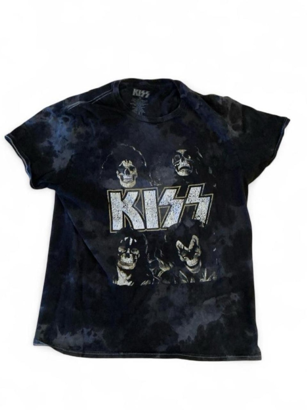 Kiss Black Tie-Dye Band Logo Short Sleeve Tee